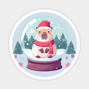 Festive Capybara in a Snow Globe Xmas Cheer Magnet